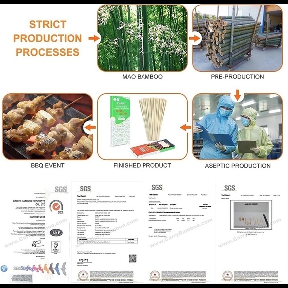 Natural Bamboo Skewers Sticks Barbecue Skewers BBQ Needle Kebab Sticks 8" 100ct - Picture 6 of 7